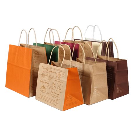 Personaliza tu propio logotipo Flexo Impreso Manilla de parche Bolsa de papel Kraft para comida rápida