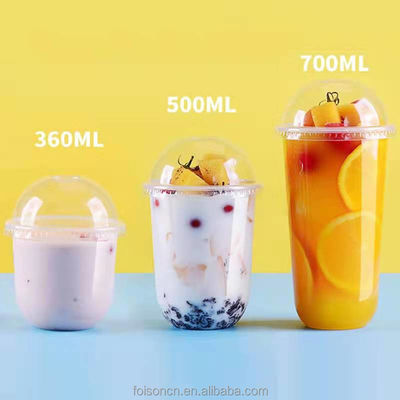 Té de burbujas PET Yogurt Milktea Tazas de plástico en forma de U para la promoción de cafeterías