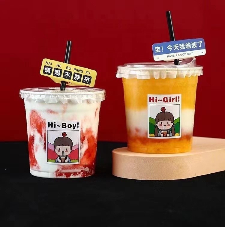 Copo para llevar helado 12 oz PET transparente RPET vasos de plástico desechables con tapas